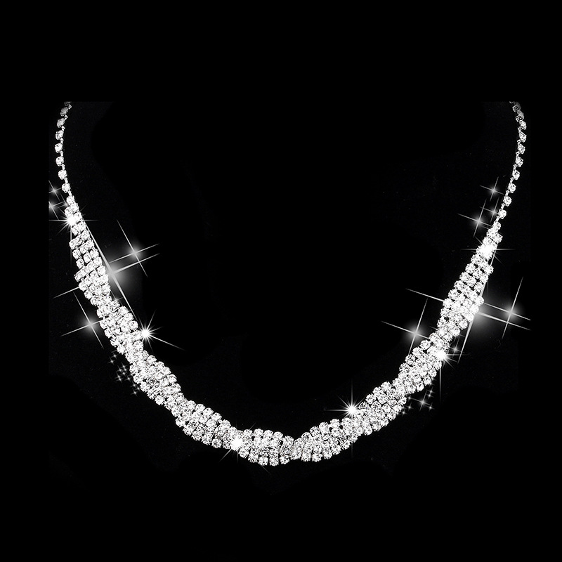 Jewelry Popular Wedding Dress Women's Jewelry Bridal Water Diamond Necklace Earrings Two Piece Set_voghion.com