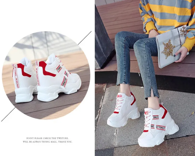 Heiße Verkäufe Trendy Schuhe High Top Sneakers Frauen Plattform Stiefeletten Korb Femme Chaussures Femmes Höhe Erhöhen_voghion.com