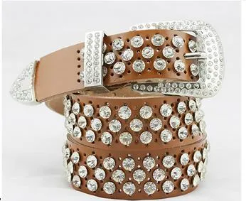 Rhinestone bälte för kvinnor i läder med kristaller midjebälte_voghion.com