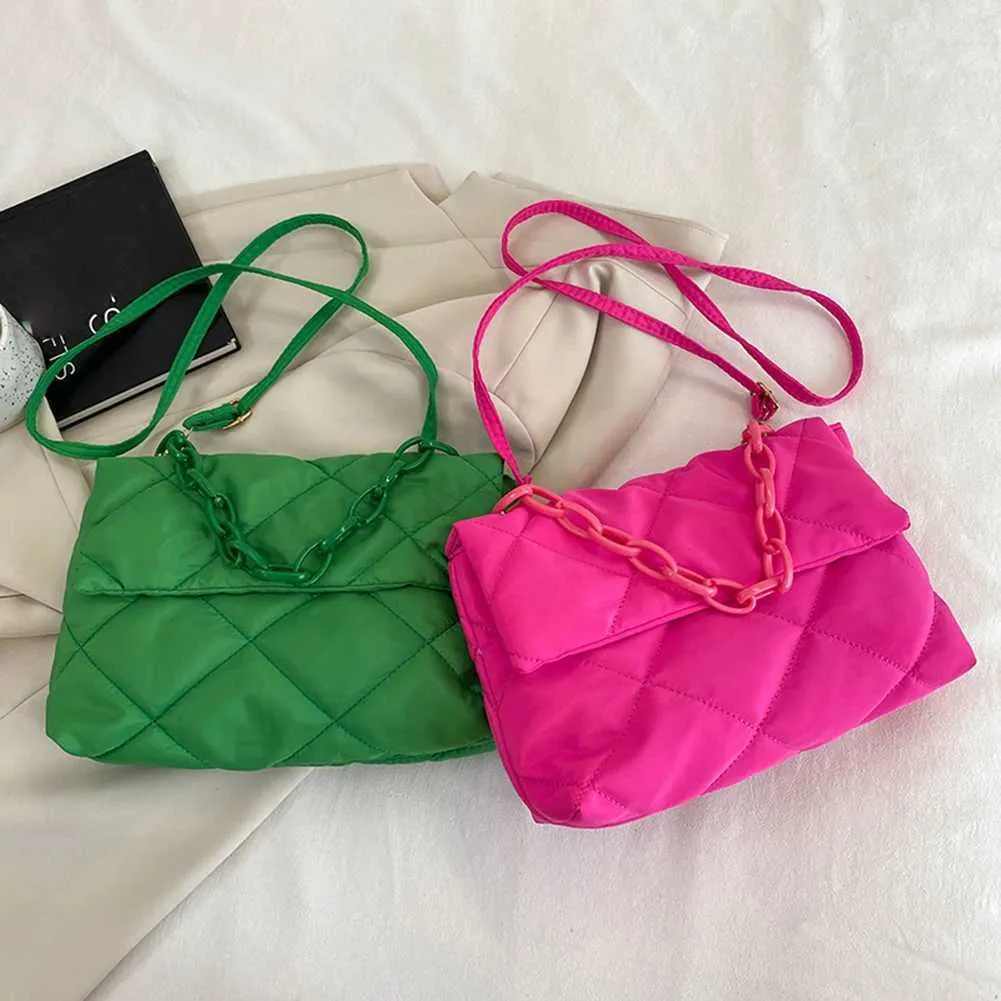 Borsa a tracolla con catena alla moda, invernale, imbottita in cotone trapuntato, da donna, casual, semplice, da abbinare a tutte le donne e ragazze_voghion.com