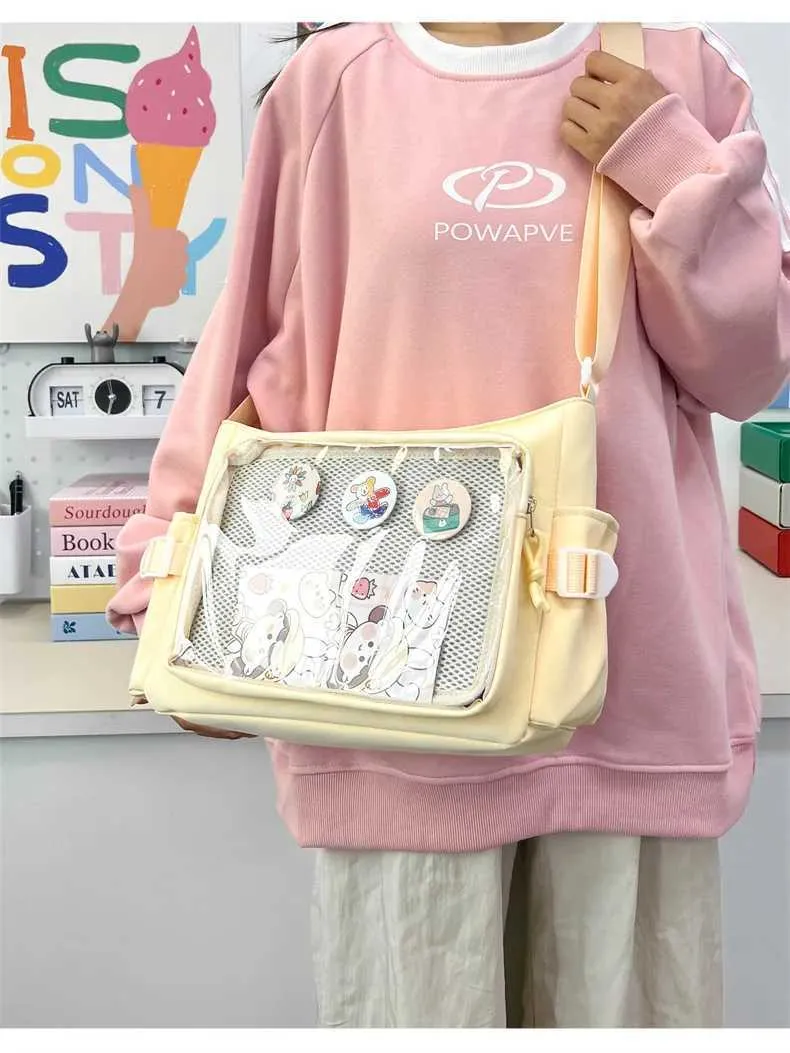 Stile preppy Candy Color Carino Spalla Anime Expo Trasparente Badge Display Messenger Bag Donne Bambola Itabag Crossbody_voghion.com