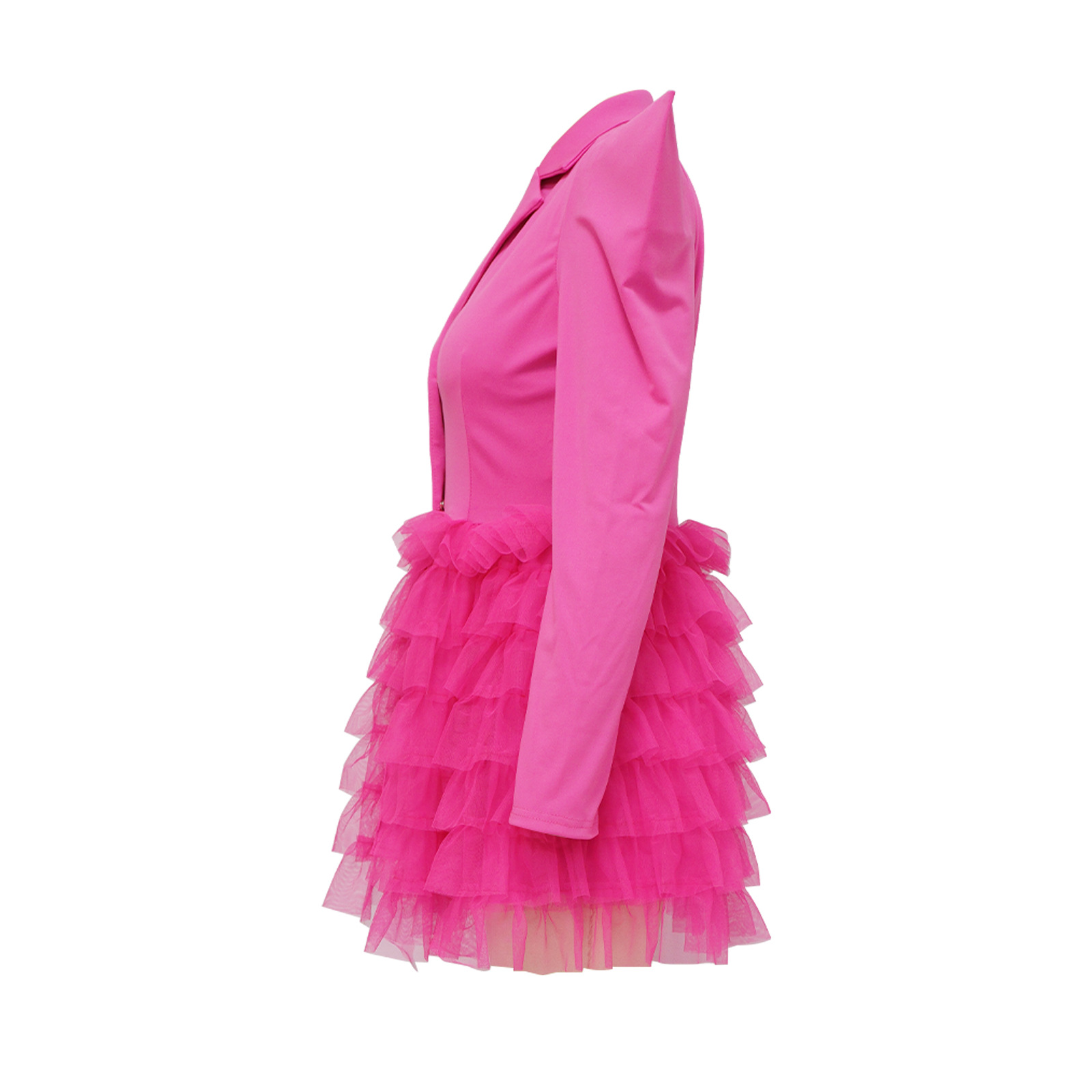 Women's Dress Mesh Splice V-neck Right Angle Shoulder Mini Dress_voghion.com