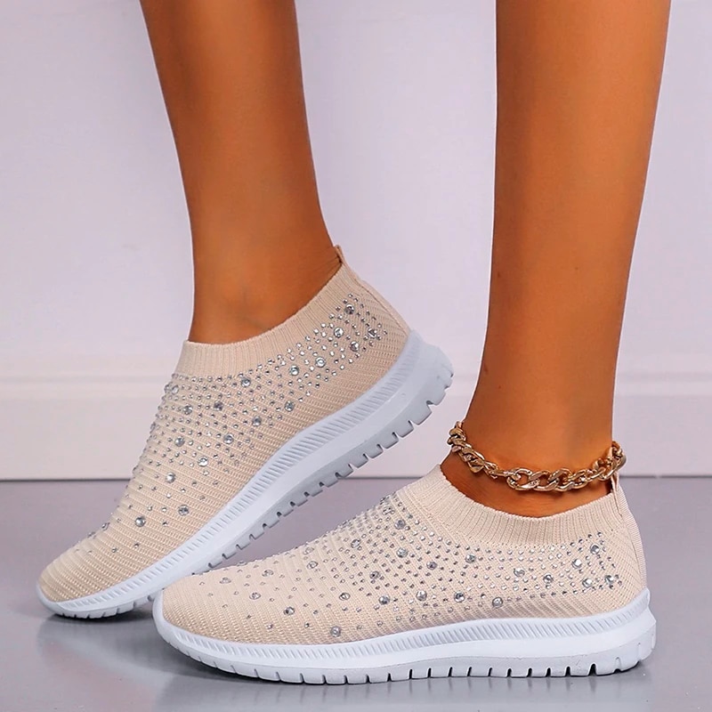 Ballerine in cristallo brillante da donna Sneakers bianche in mesh traspirante taglie forti donna 2023 scarpe sportive da donna con suola morbida autunnale_voghion.com