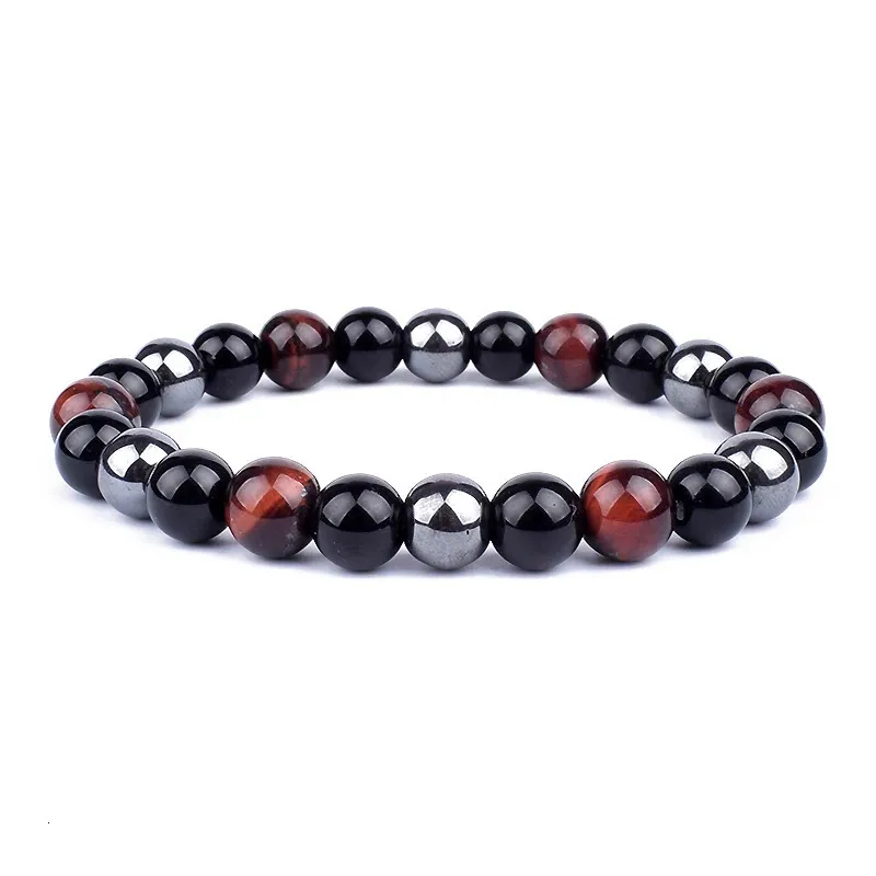 Triple Protection Beaded Bracelet With Obsidian Hematite Tiger Eye_voghion.com