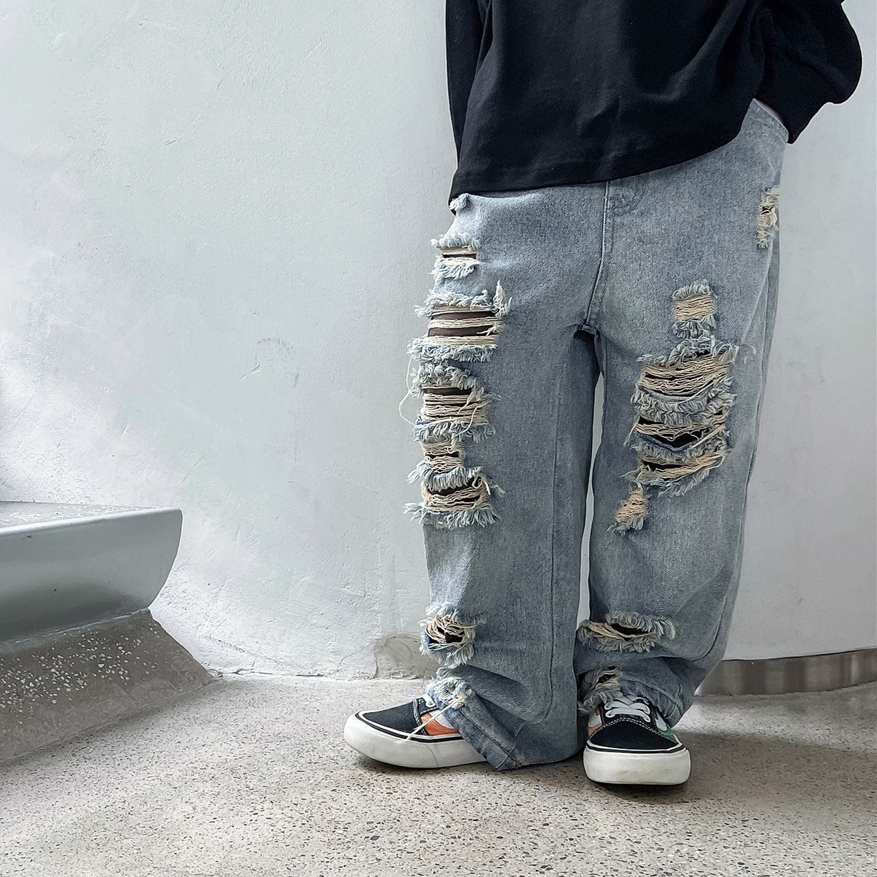 Mutter & Kinder Kinder jeans Jungen mode zerrissene hosen Baby hosen Hipster kinder hosen_voghion.com