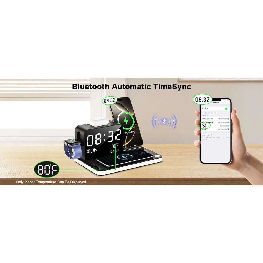 DHGadgets 7 In 1 Wireless Charging Station, Fast Charger Station With Dual IPhone, Bluetooth TimeSync, Night Light,33W_voghion.com