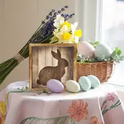 "8x8" Rustic Bunny Silhouette Wood Sign - Farmhouse Wall Art For Kitchen, Bedroom & Office | No Power | Easter/Housewarming Gift_voghion.com