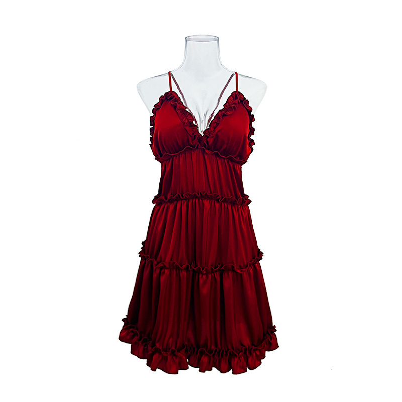 Women's Sleepwears New Satin Sexy Cake Suspender Skirt With Breast Pad Private Pajamas Sexy Pure Desire Nightgown_voghion.com