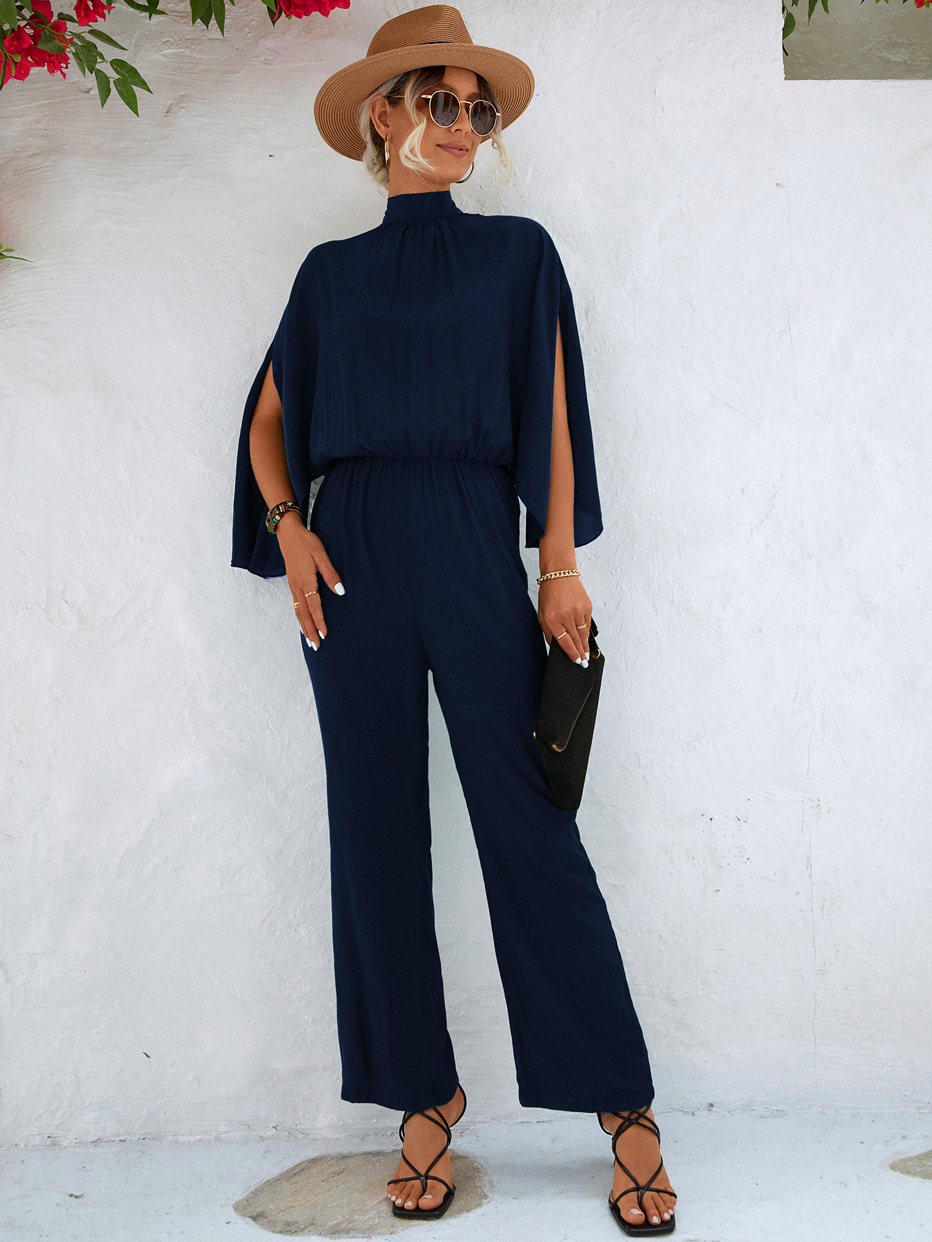Women's Stand-up Collar Jumpsuit_voghion.com