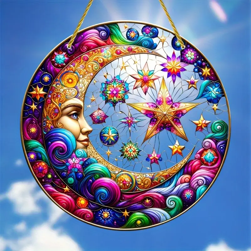 1 st Luna Decor akryl solfångare, 20x20 cm fönsterkonst, inflyttningspresent, nyckfull rum- och bardekor, sommardekoration för semesterscener_voghion.com