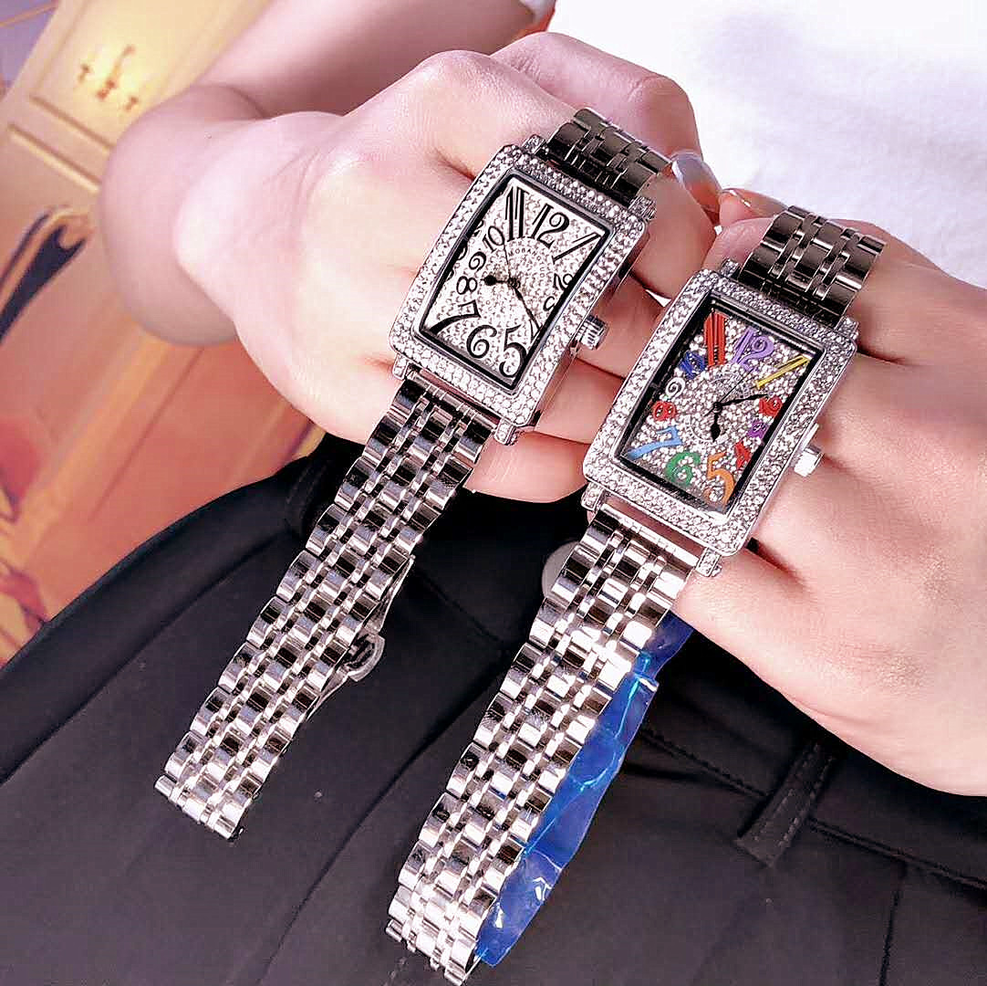 Mote trendy klokke i ny stil, diamantinnlagt digitalt rektangulært armbåndsur i stål_voghion.com