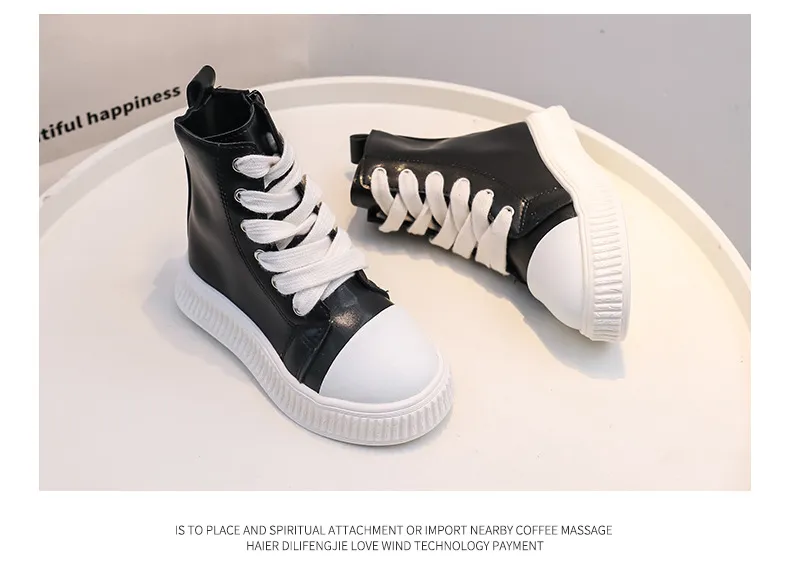 Tênis plataforma infantil preto vermelho couro zíper cadarço crianças meninos meninas casual happysteps fundo grosso criança alta_voghion.com