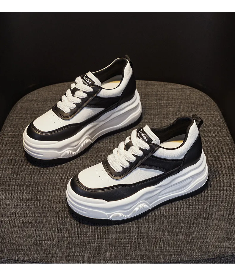 Dikke, hoge leren skateboardschoenen met ronde neus voor comfort en extra hoogte, sportschoenen met rubberen zool_voghion.com