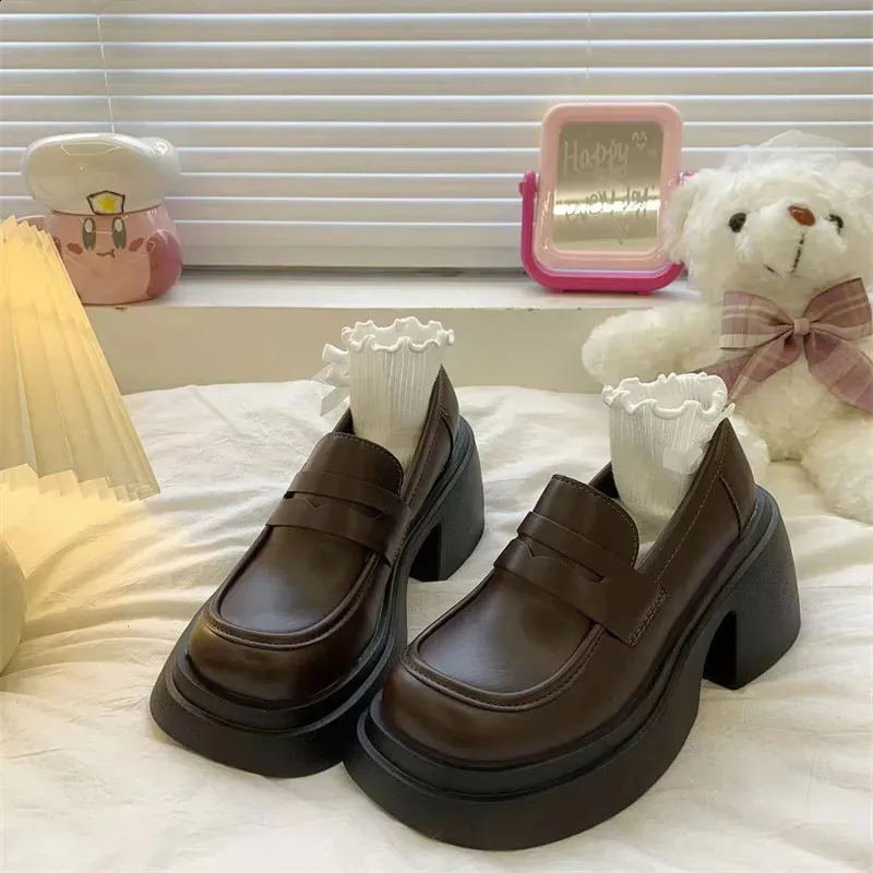 Women's Platform Loafers British Style Leather Derby Shoes_voghion.com