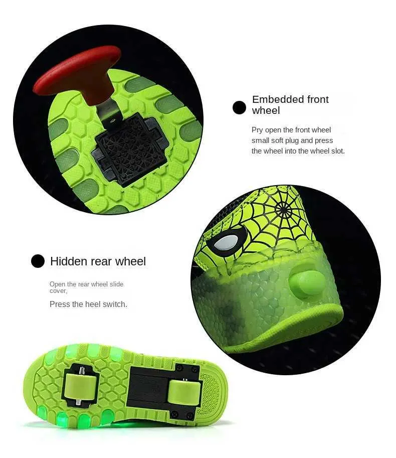 Çocuk Spor Ayakkabıları Örümcek Karikatür Örgü Usb Şarj Işıklı Açık Hava Spor Patenleri Çocuk Paten Erkek Kız Rahat Ayakkabılar_voghion.com