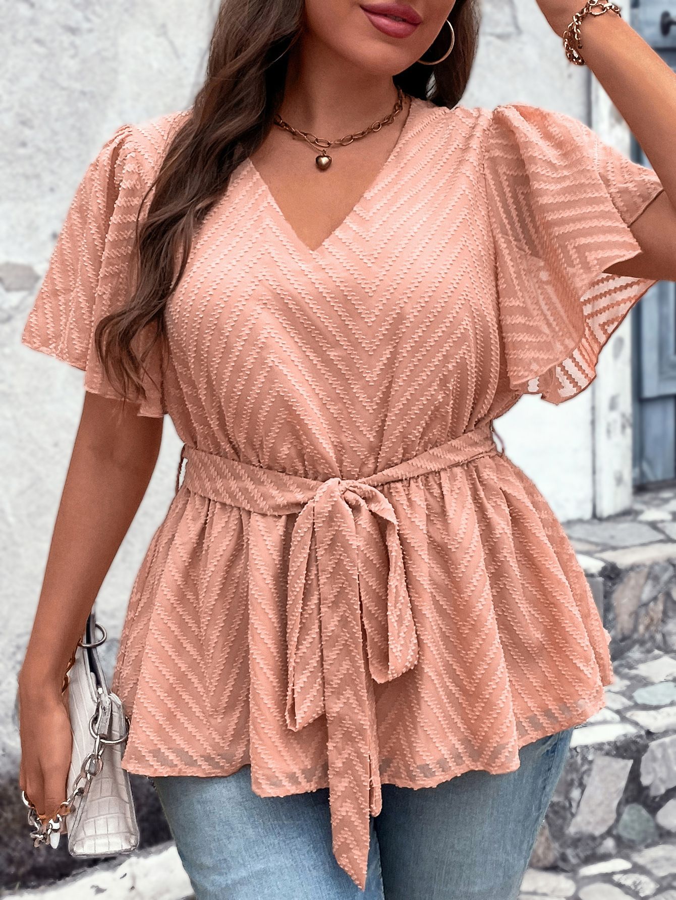 Women's cover belly new summer loose large size temperament V-neck top half short sleeve_voghion.com