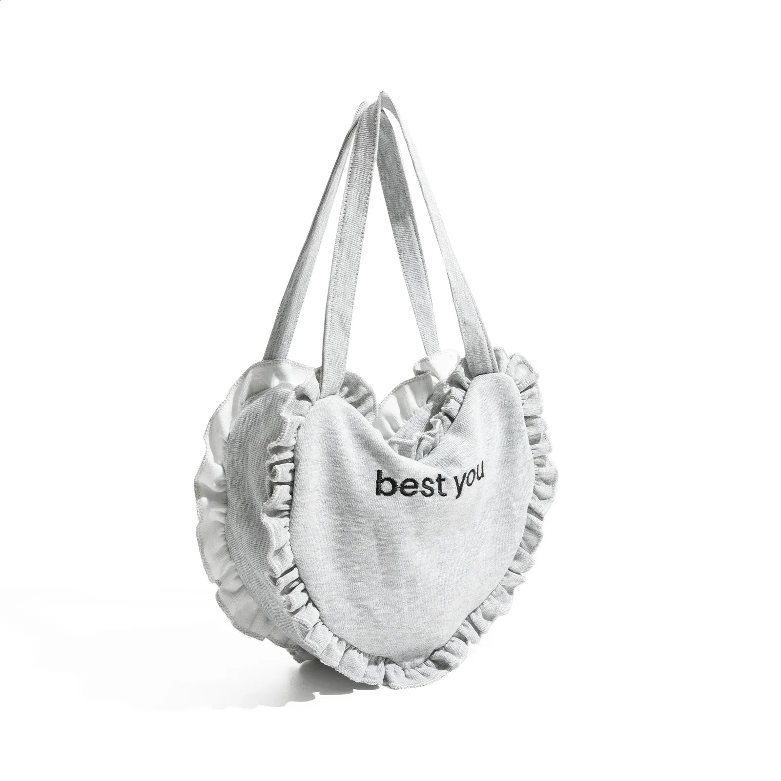 MABULA Mode Einzigartige Herzform Tote Handtasche Baumwollstoff Kleine Telefon Geldbörse Brief Stickerei Damen Einfache Schulter_voghion.com