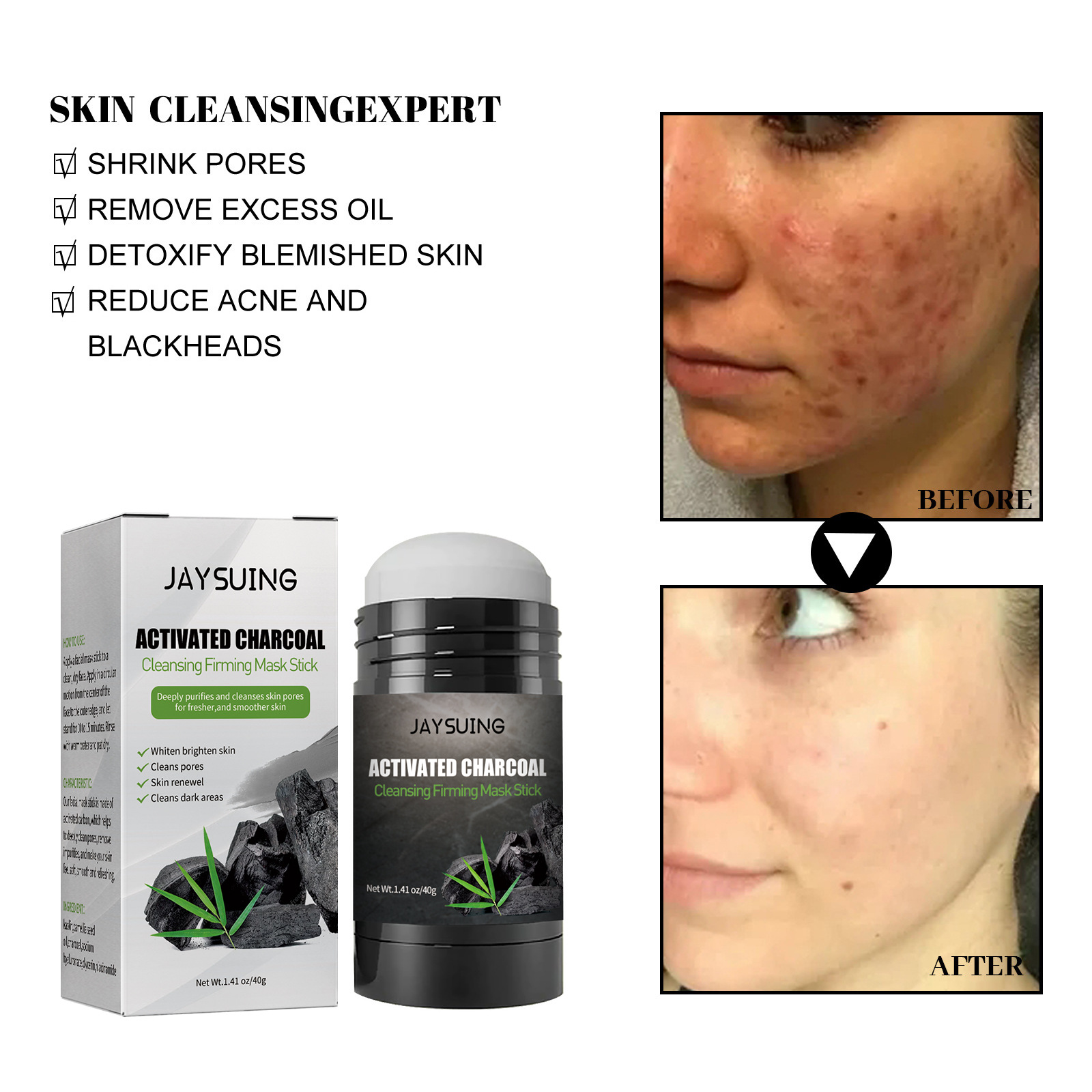 Jayswing Bastone al carbone attivo Pulizia profonda del viso Pori Punti neri Macchie Maschera facciale solida_voghion.com