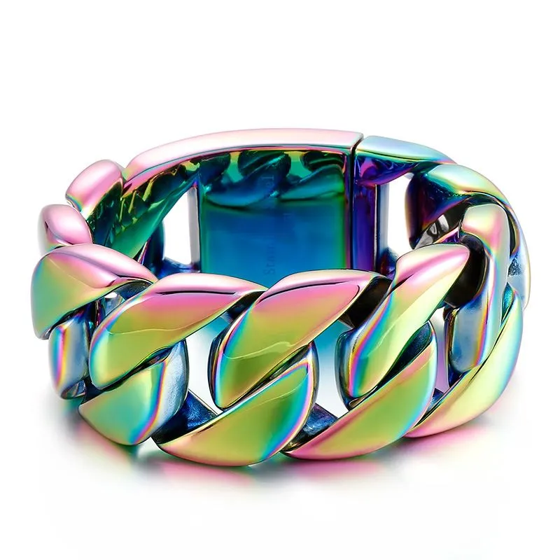 Cuban Link Chain Bracelets For Men Heavy Stainless Steel Bangle_voghion.com