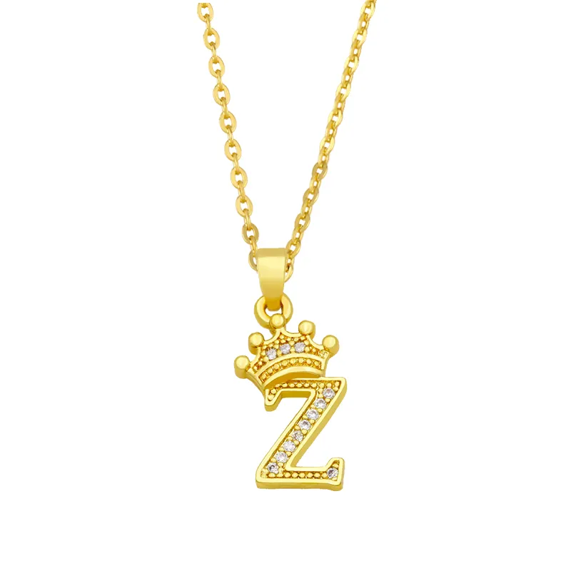 Anhänger Halsketten Mode Einfache Zirkon Krone 26 Englische Buchstaben Trendy Damen Halskette Für Mädchen Valentinstag Geschenk_voghion.com