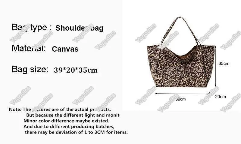 Fashion Womens Shopping Handbag Leopard Pattern Crossbody Large Capacity Shoulder Bag Simple Canvas Female BagsC241104_voghion.com
