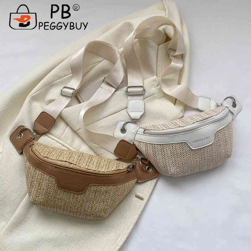 Women Crossbody Bag Wide Shoulder Strap Summer Straw Shopping Bags Lightweight Breathable Fashion For Beach Vacation_voghion.com