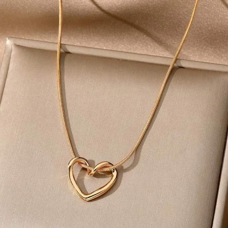 Heart Pendant Necklace Silver Geometric Clavicle Chain Jewellery_voghion.com