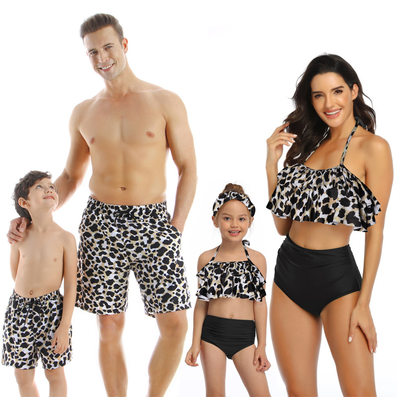 Parent child swimsuit, beach men's swimsuit, small and medium-sized boys and girls' swimsuit, women's bikini two-piece set, three in four_voghion.com