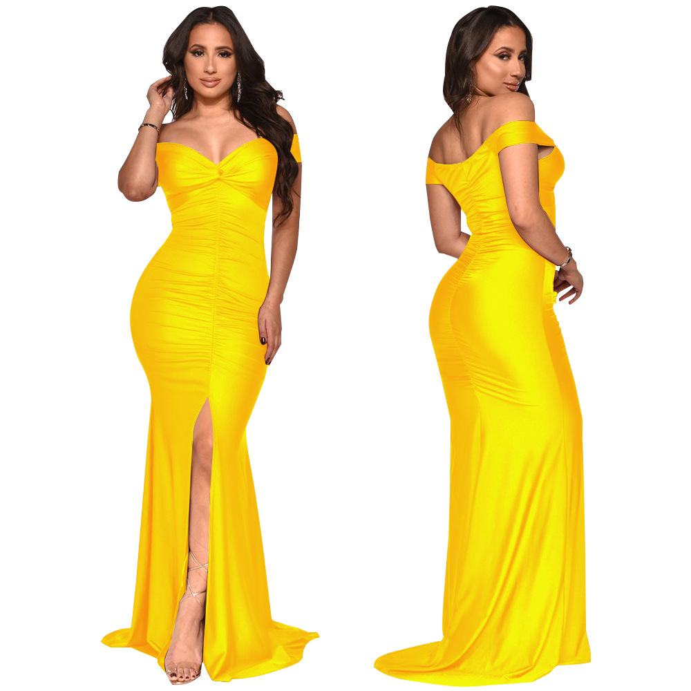 Damenkleid Mit V-ausschnitt One-shoulder-stil Und Schlitz Sommer_voghion.com