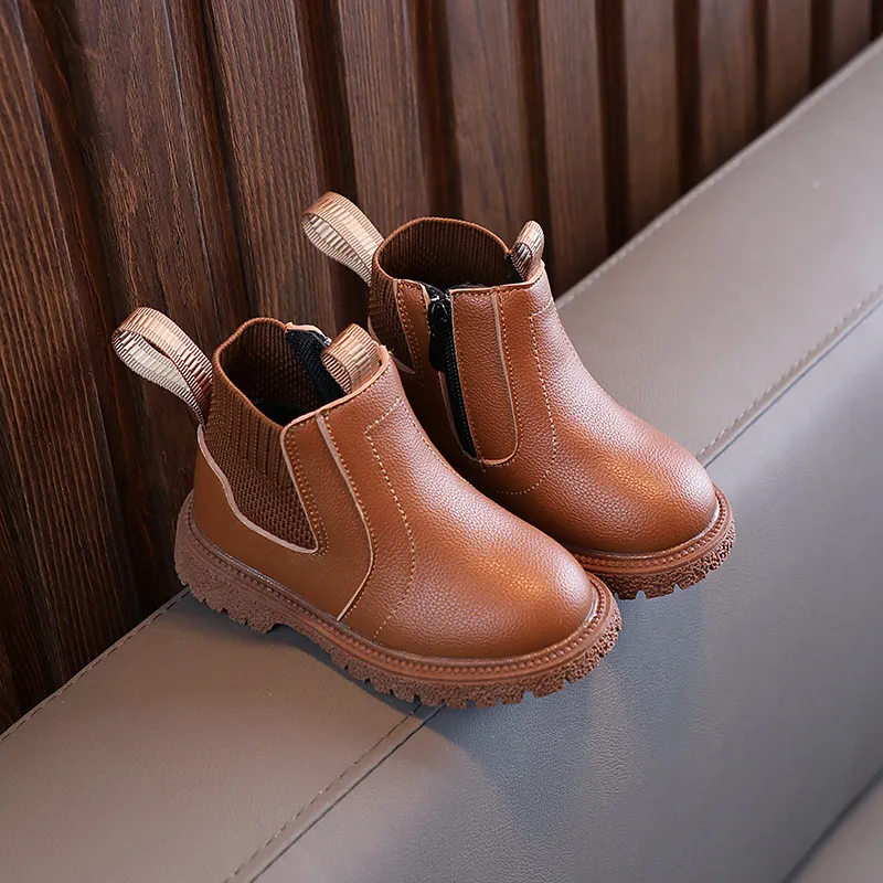 Winter Nieuwe Kinderen Dikke Warme Zijrits PU Leren Waterdichte Sneeuwlaarzen Kidsnest Jongens Meisjes Antislip Pluche Katoenen Schoenen_voghion.com