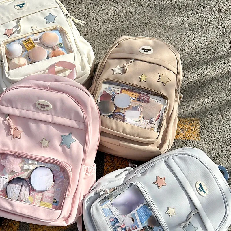 Süße Y2k ästhetische Mode Kawaii Rucksack koreanische Frauen Jk transparente Rucksäcke Vintage Studenten Stern Schulranzen_voghion.com
