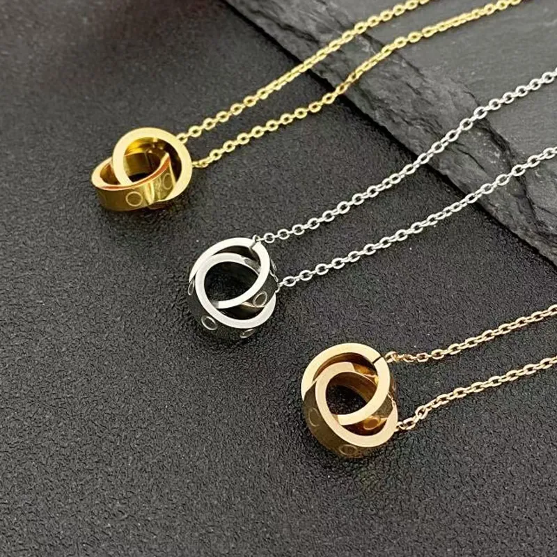 Doppelring Halskette Für Damen Und Herren In Silber Und Gold_voghion.com