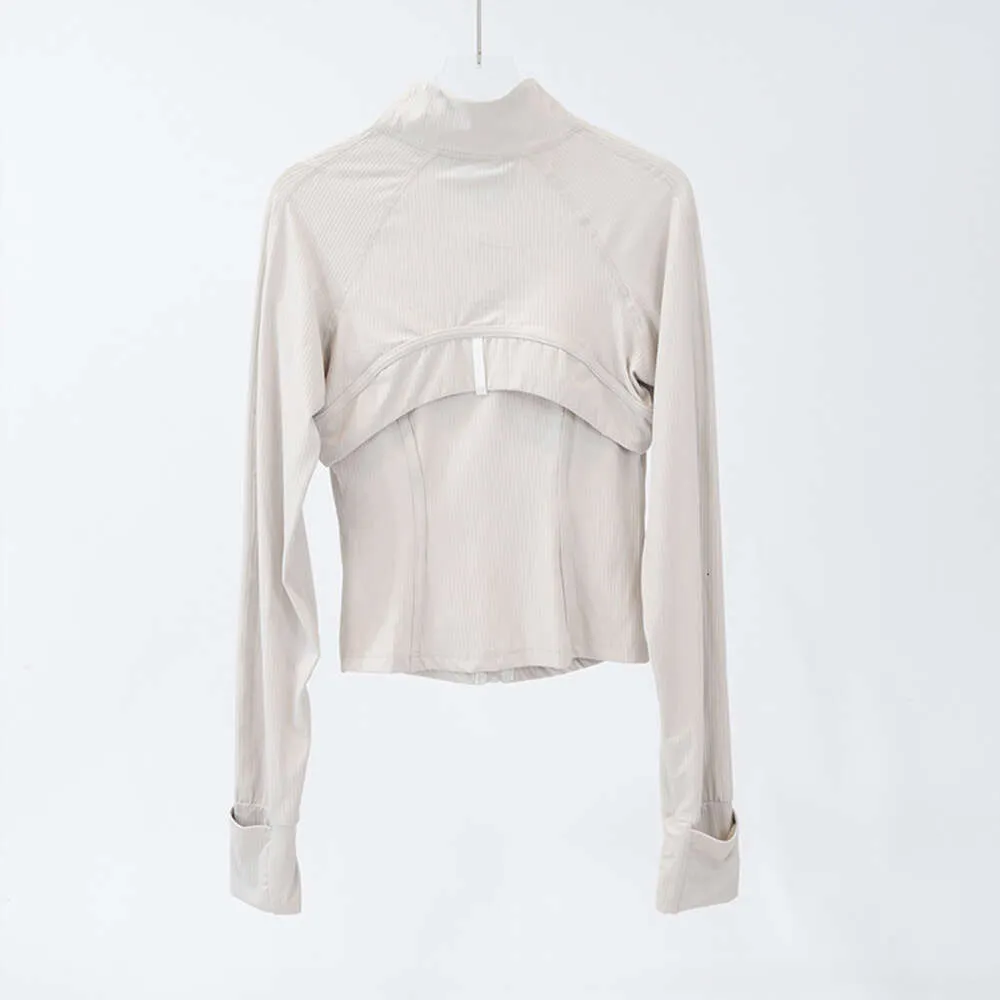 Yoga Cropped Define Coat Long Sleeve Shirt Rib Short Womens Tight Thin Jacket Breathable Cardigan Sportswear Summer_voghion.com