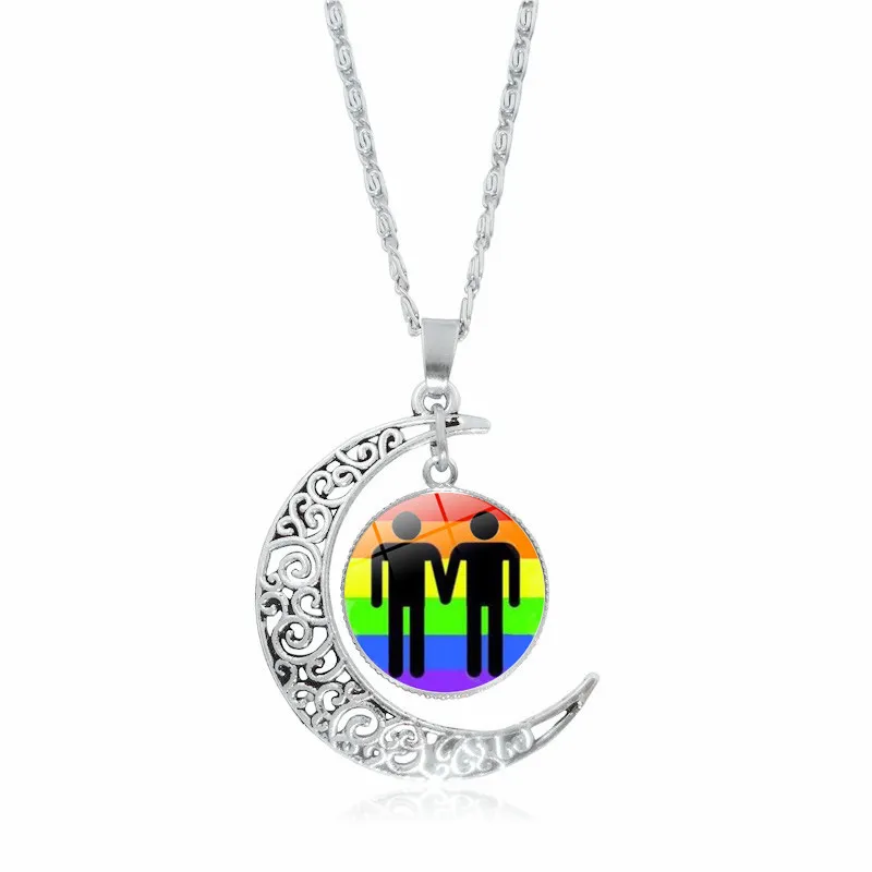Rainbow Pride Moon Pendant Necklace For Women And Men Jewelry_voghion.com