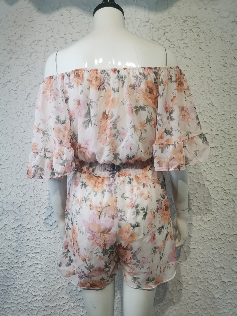 Kurzärmliger, lockerer, einfarbiger Chiffon-Overall für Damen_voghion.com