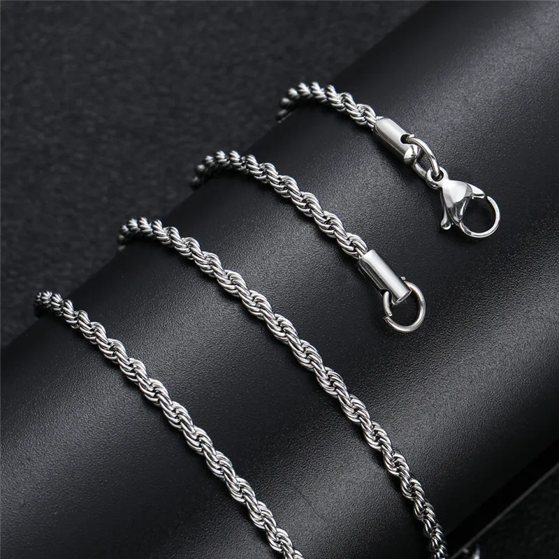 Twisted Rope Chain Necklace In Stainless Steel For Women And Men_voghion.com