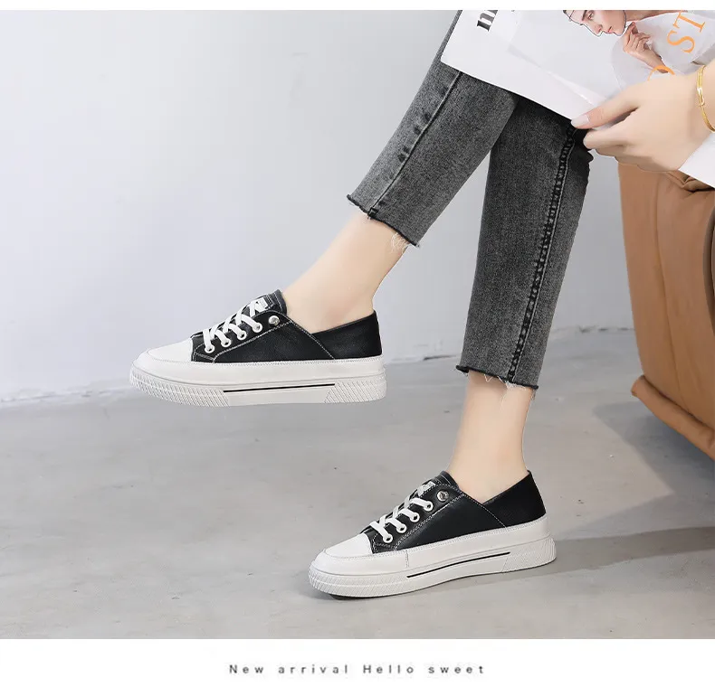 Genuine Leather Flat Bottomed Lightweight Small White With Mesh For Breathability Comfort Casual Board Shoes_voghion.com