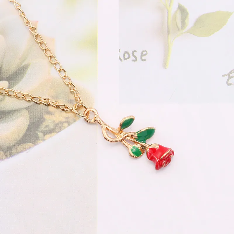 Colliers pendentifs créatifs romantiques pour femmes, collier rose charmant, 3 couleurs, accessoires de fête pour femmes, mode Saint-Valentin_voghion.com