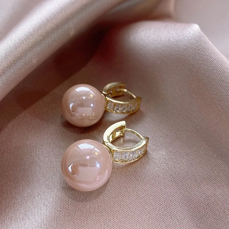 Ohrstecker, klassisch, rosa, für Damen, modisch, Kristall, rund, Designer, weiße Perle, Ohrringe, Hochzeitsschmuck_voghion.com