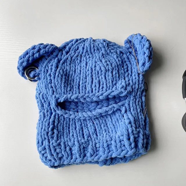 Mode Beer Oren Haak Balaclava Vrouwen Handgemaakte Ketting Cirkel Gebreide Muts Mode Feest Chenille Masker Warme Oorbescherming_voghion.com