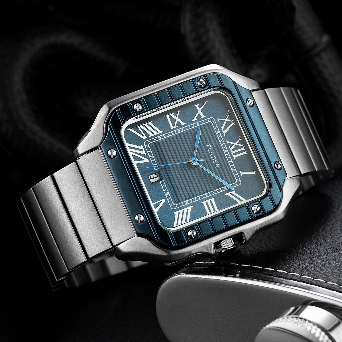 La marque PLADEN est une montre à quartz pour hommes à la mode, classique et de haute qualité avec calendrier carré en acier inoxydable pour les affaires_voghion.com