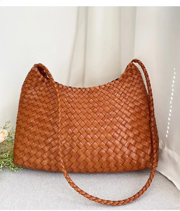 drago intrecciato panino strato superiore pelle bovina donna francese cestino fatto a mano vintage pelle borsa a tracolla tracolla grande capacità_voghion.com