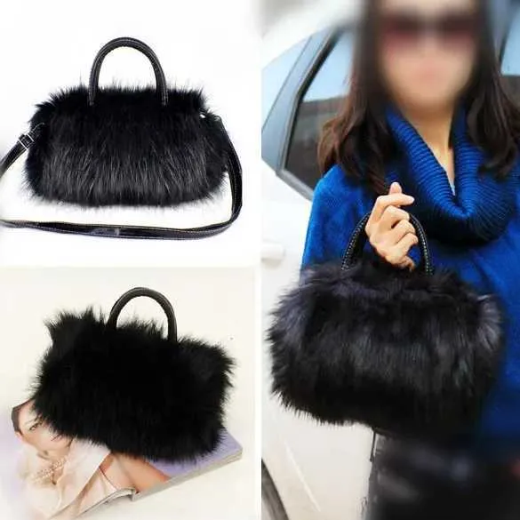 Fi Warm Artificial Rabbit Fur Handbag Designer Shoulder Plush Cross Body Bag Womens Small Wallet Winter 2019 Y241025_voghion.com