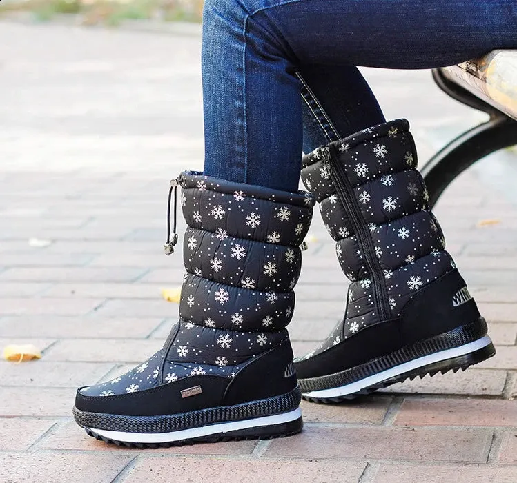 Woman Chunky Womens Shoes For Snow Boots Half High Moon Platform Mid Calf Round Toe Big Red Waterproof With Chic Point_voghion.com