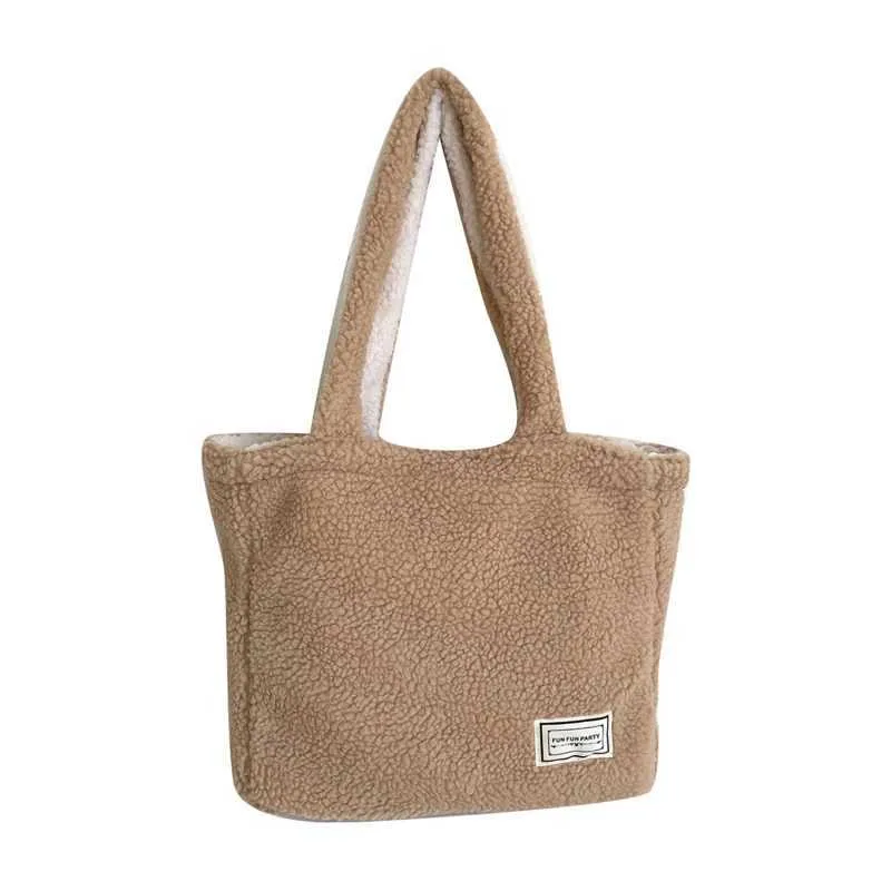 Designer Bag Simple cashmere soft plush shoulder fluffy large capacity shopping bag womens travel handbag Y241115_voghion.com