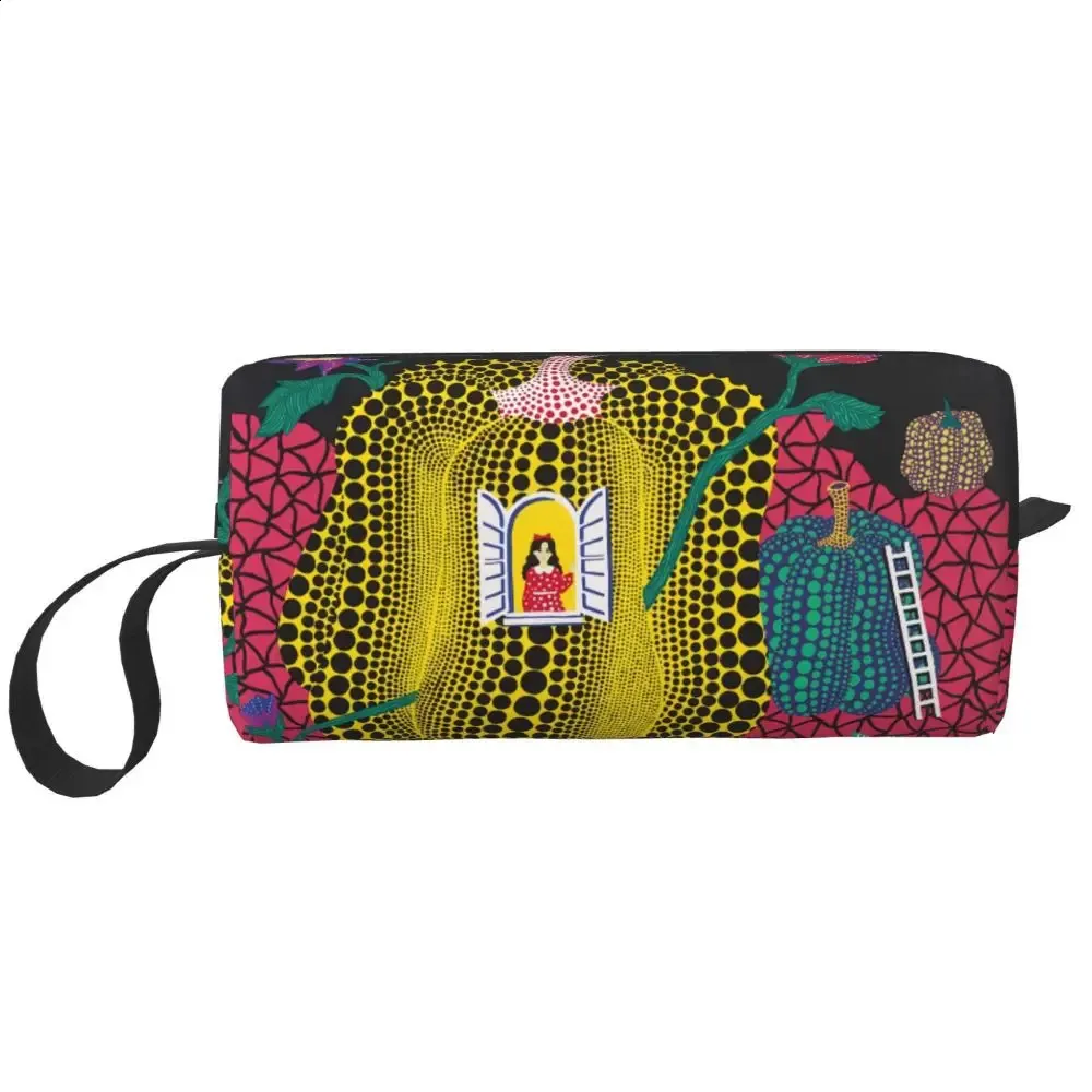 Trousse de toilette de voyage à motif de citrouille abstraite de Yayoi Kusama pour femmes, trousse de maquillage, trousse de rangement de beauté, trousse de toilette 240730_voghion.com