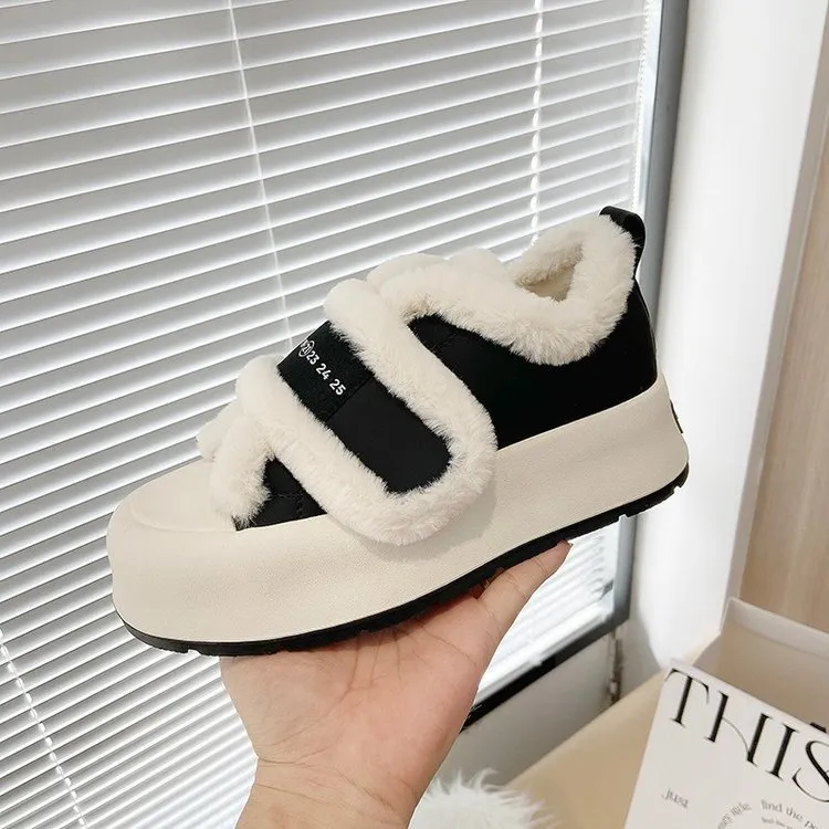 Genuine Leather Thick Cute With Sponge Sole And Plush Ing For Warmth Comfort Fashionable Casual Board Shoes_voghion.com