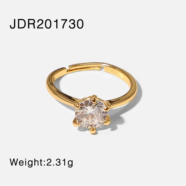 Anelli di zirconi cubici placcati in oro 2025, regolabili, aperti, lucidi, con pietra di zircone CZ, impilabili, con fedina nuziale._voghion.com