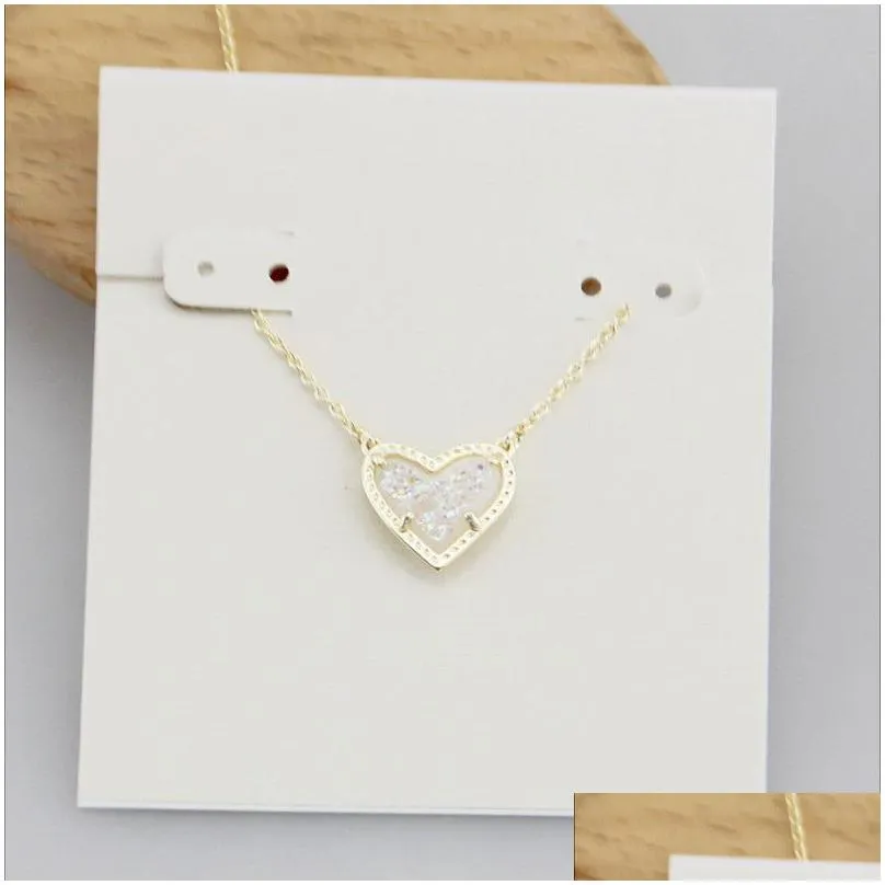 Anhänger Halsketten Halskette Herz Druse Echt vergoldet Baumeln Glitzer Schmuck Brief Geschenk mit Staubbeutel Tropfen_voghion.com