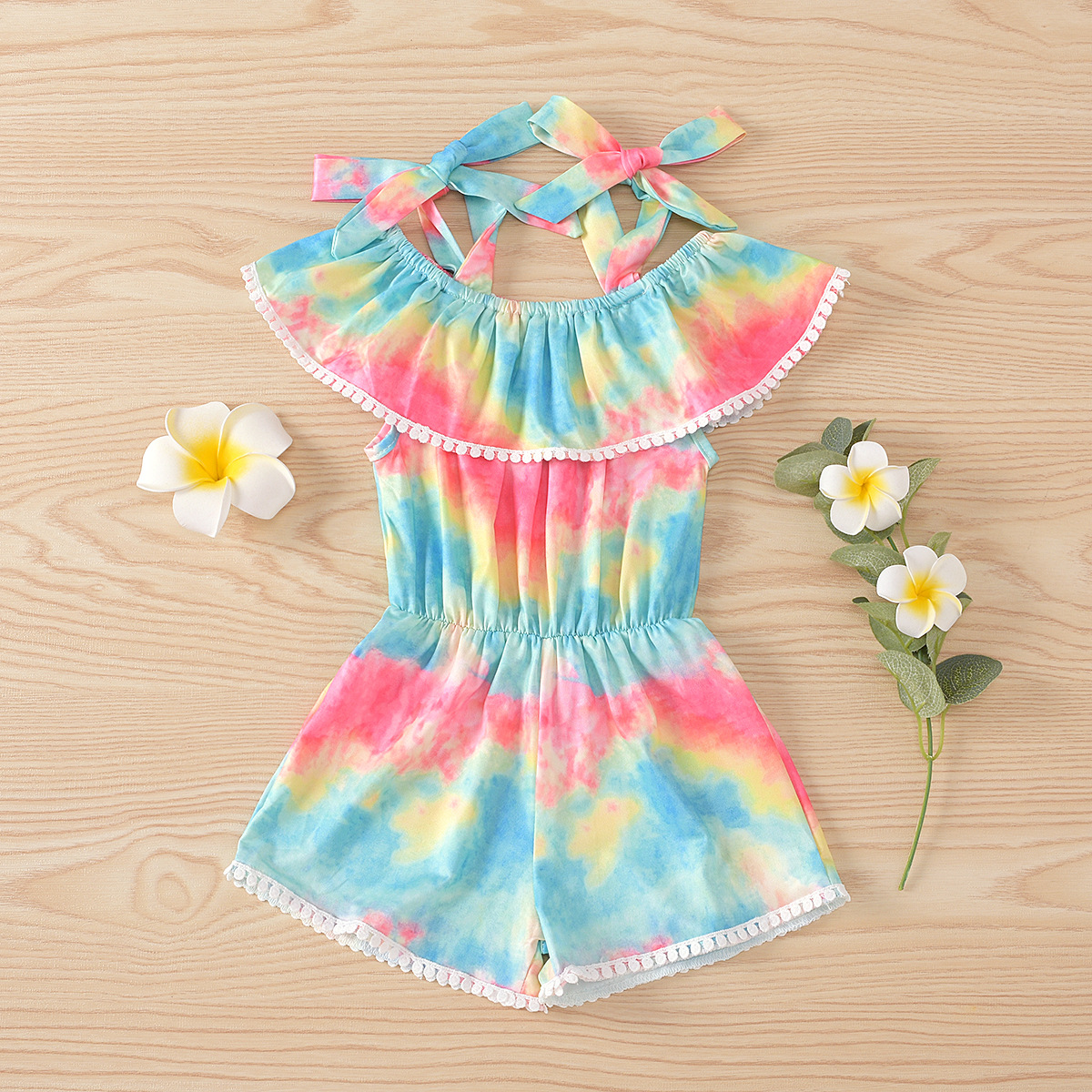 Mother&Kids Summer girls tie-dyed leopard print jumpsuit shorts_voghion.com